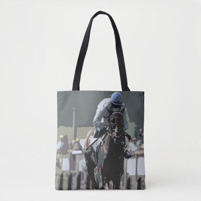 Racehorse with jockey in Blue Tote Bag Tygkasse (Framsida)