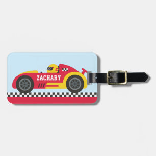 Racer i gul och röd tävlingsbil Barn anpassad Bagagebricka