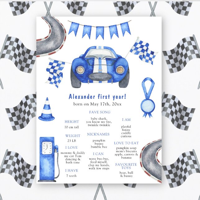 Racerbils Första Födelsedagsmilstolpe Födelsedag Poster (Skapare uppladdad)