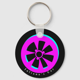 Racerbilsfälg Neon Rosa Svart Nyckelring