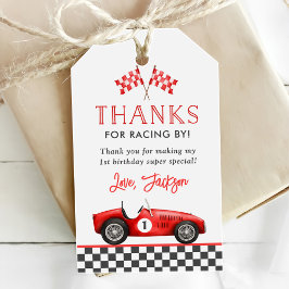 Racerbilsröd Racingson 1-årsdag Presentetikett