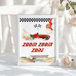 Racerbilsröd Zoom zoom-zon Födelsedagsaktiviteter Poster
