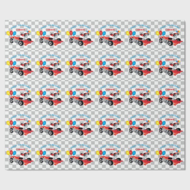 Racerbilsrutig pojkfödelsedagspresentpapper presentpapper (Platt)