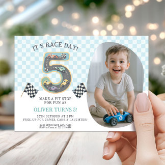 Racerkärra tema 5-års födelsedagsfest inbjudningar