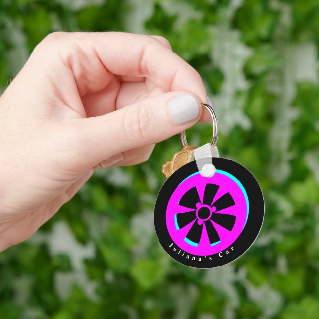 Racerkattfälg Neon Rosa Svart Nyckelring (Hand)