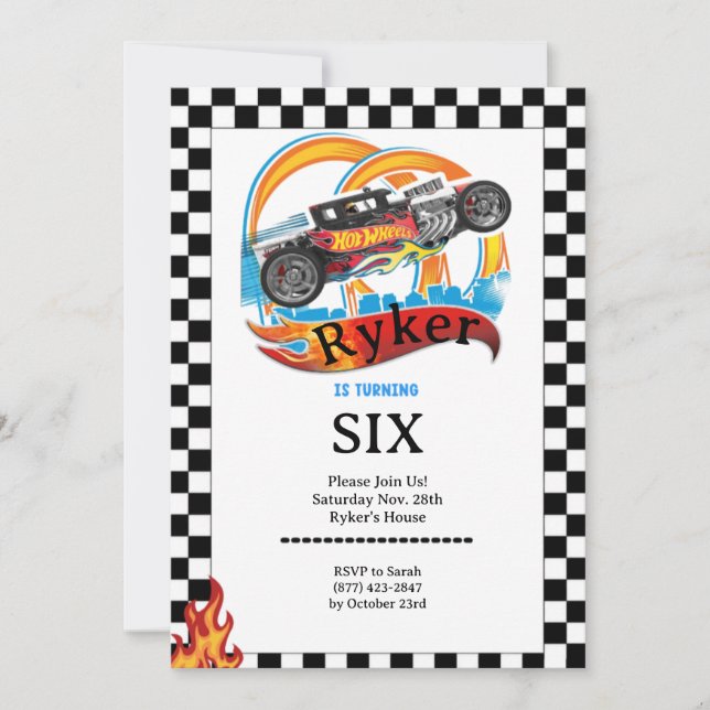 Racerkbil, Hotwheels Födelsedagsfest Inbjudan (Framsida)