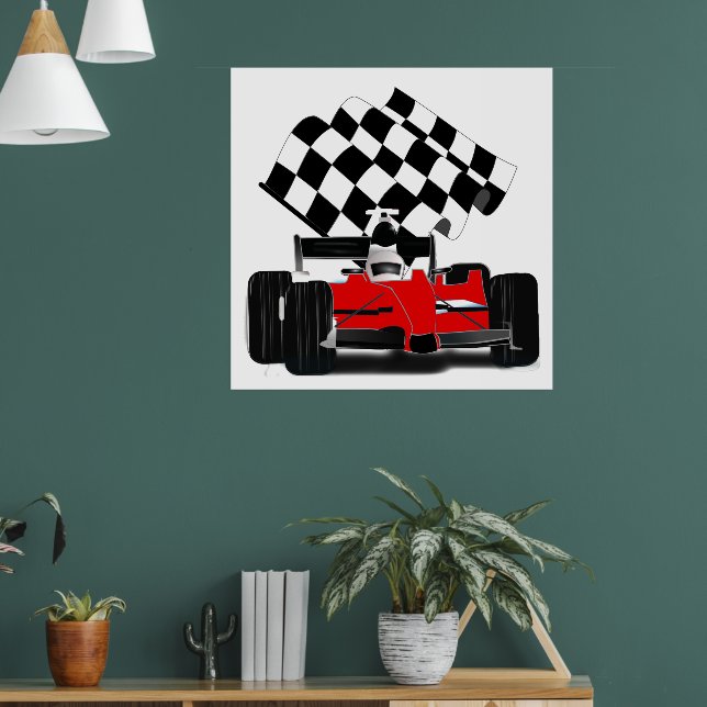 Racerkbil med Rutflagga Poster (Vardagsrum 1)