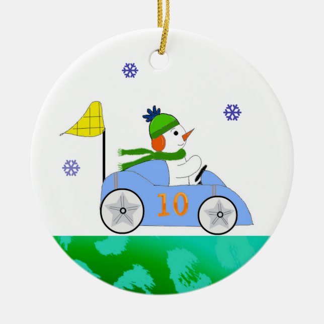 Racerköraren Snömannen Julgransprydnad Keramik (Framsidan)