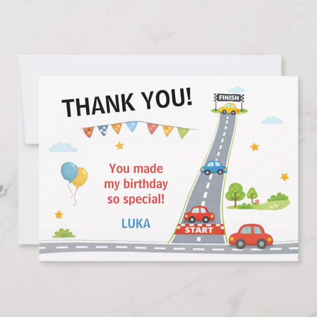 Racerkörning Födelsedagsbarn Racingfest Tack Kort (Framsida)