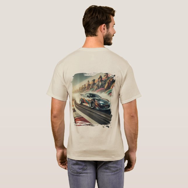Racetrack Car & Fan Mural Graffiti T Shirt (Hel baksida)