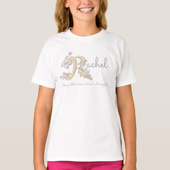 Rachel Flickor namn betyder monogramhjärtan Tee (Framsida)