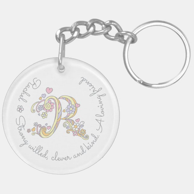 Rachel monogram brev eller namn och nyckelring (Vänster Baksida)