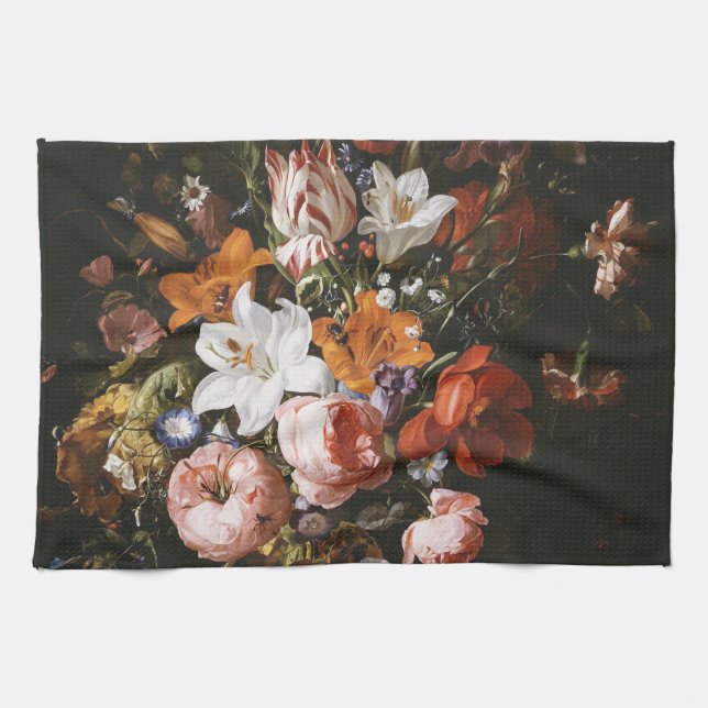 Rachel Ruysch - blommor i en Glass vas Kökshandduk (Horisontell)