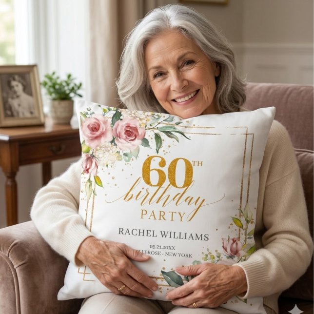 Rachel Williams 60-årsfest Blommig Guld Kudde (Skapare uppladdad)