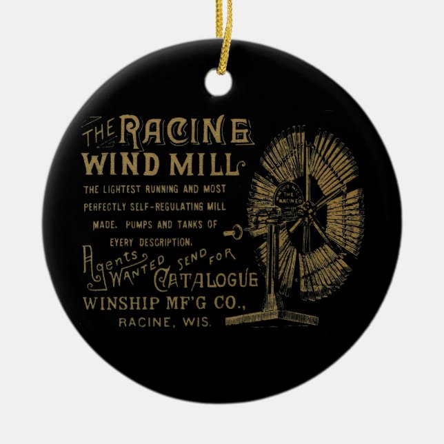 Racine Vind Mill Racine Wisconsin 1889 Julgransprydnad Keramik (Framsidan)