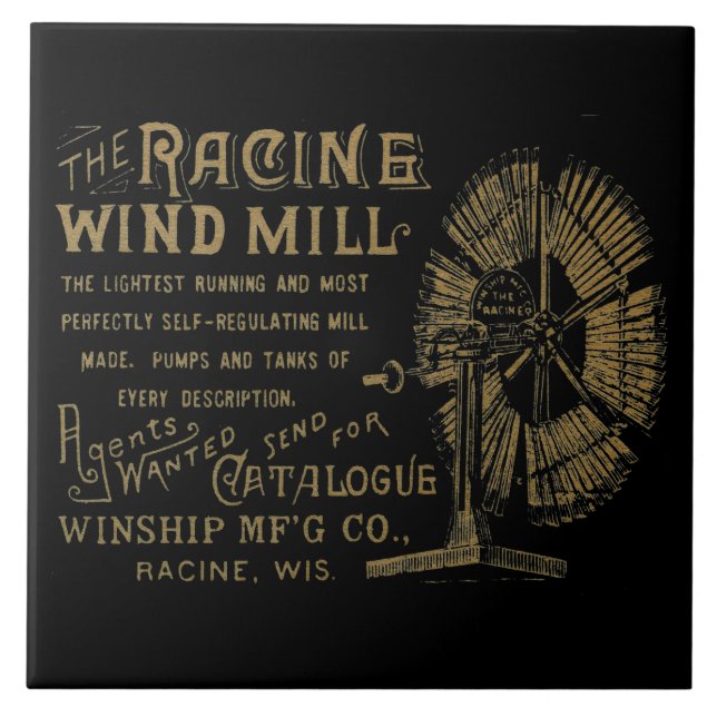 Racine Vind Mill Racine Wisconsin 1889 Kakelplatta (Framsidan)