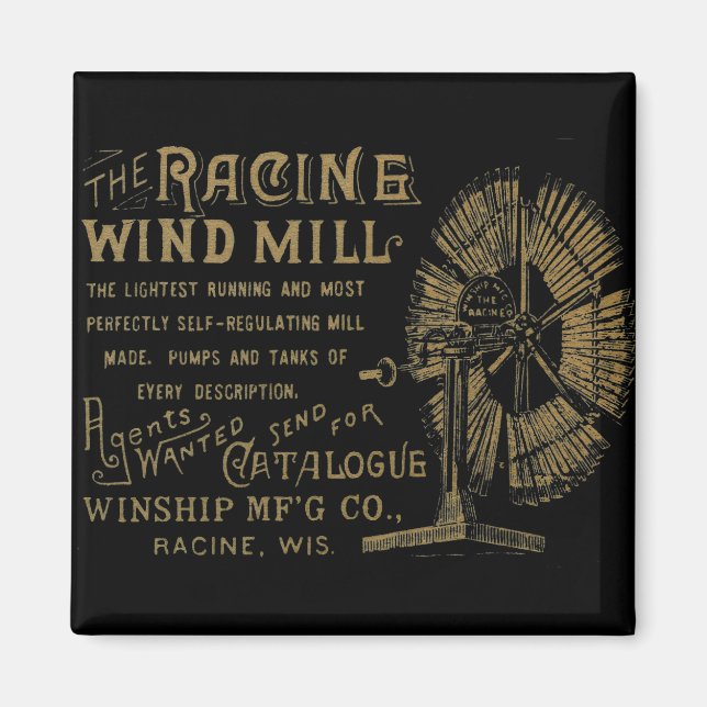 Racine Vind Mill Racine Wisconsin 1889 Magnet (Framsidan)