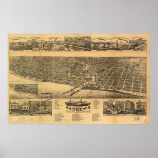 Racine WI 1883 Antique Panoramic Karta Poster