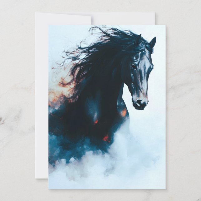  Racing Black Horse Portrait Minimalist Julkort (Framsida)