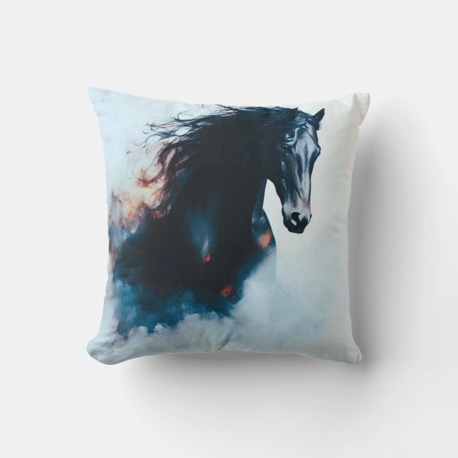  Racing Black Horse Portrait Minimalist Kudde (Framsida)