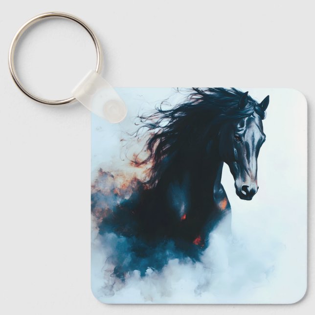 Racing Black Horse Portrait Minimalist Nyckelring (Framsida)