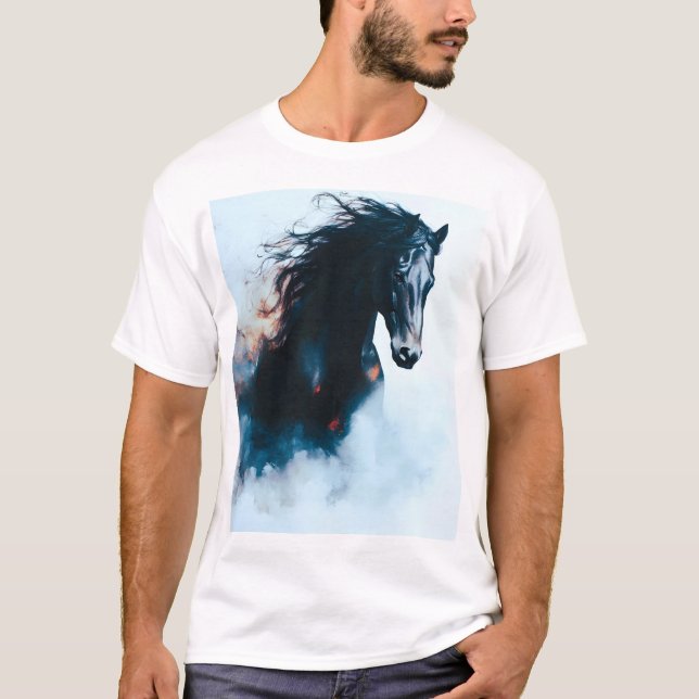  Racing Black Horse Portrait Minimalist T Shirt (Framsida)