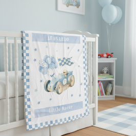 Racing Car Checkered Blue Flag Little Racer Fleecefilt