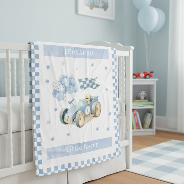 Racing Car Checkered Blue Flag Little Racer Fleecefilt (Skapare uppladdad)
