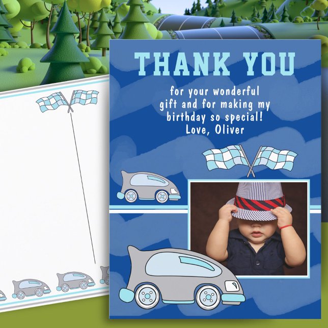 Racing Car Flag Foto Födelsedags tack  Vykort (Skapare uppladdad)