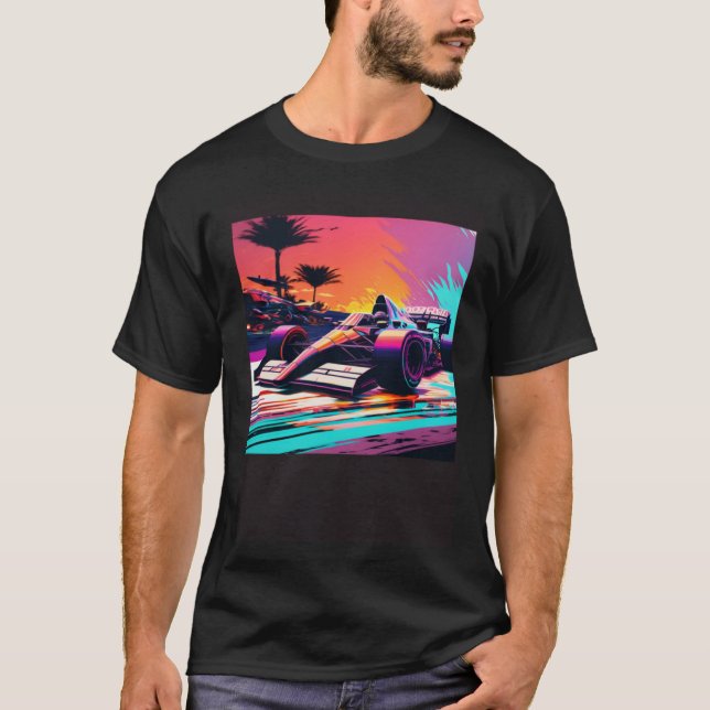 Racing Car for Mechanic Sports fan Retro Sunset T Shirt (Framsida)