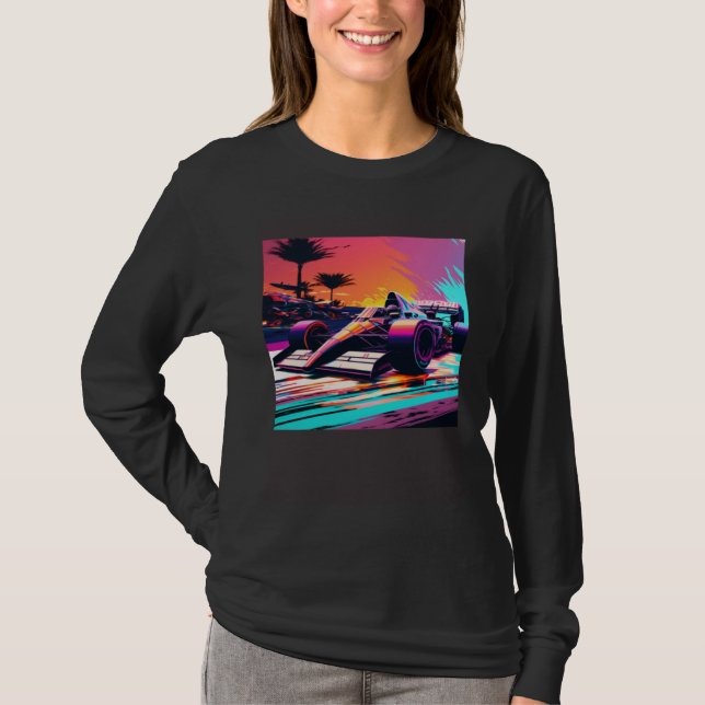 Racing Car for Mechanic Sports fan Retro Sunset T Shirt (Framsida)