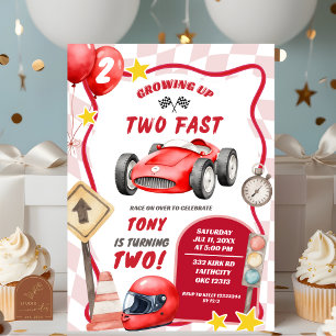 Racing Car Två Snabb 2-års Födelsedag Inbjudningar