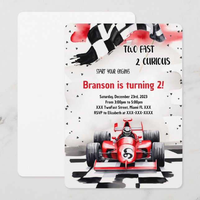 Racing Car, Two Fast  Inbjudningar (Fram/baksida)