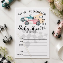 Racing Cars Ifyllnad Baby Shower Inbjudan