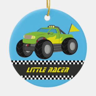 Racing Green Monster Truck Racers Pojkrumsdekor Julgransprydnad Keramik