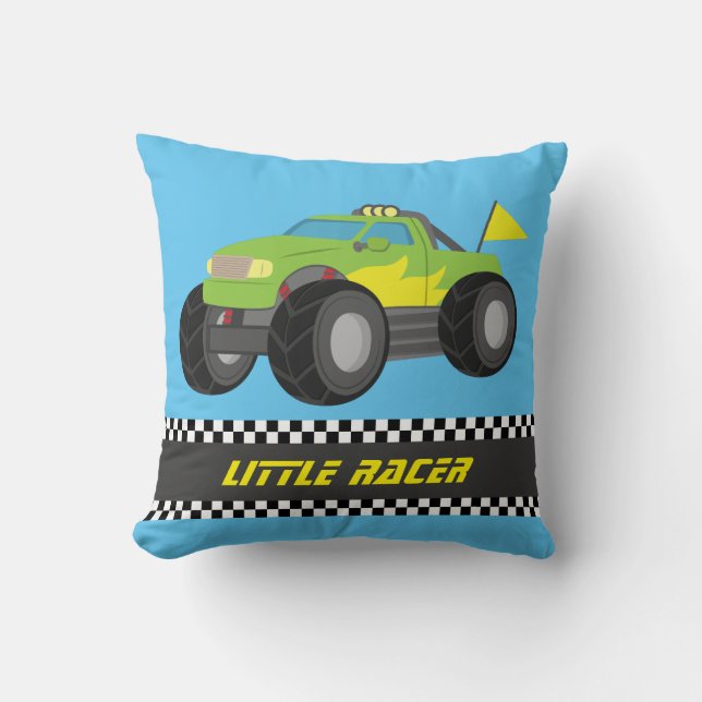 Racing Green Monster Truck Racers Pojkrumsdekor Kudde (Framsida)