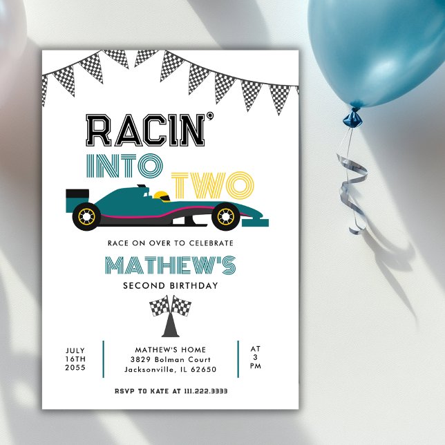 Racing In i Två Racingbilar 2-års Födelsedagsfest Inbjudningar (Skapare uppladdad)