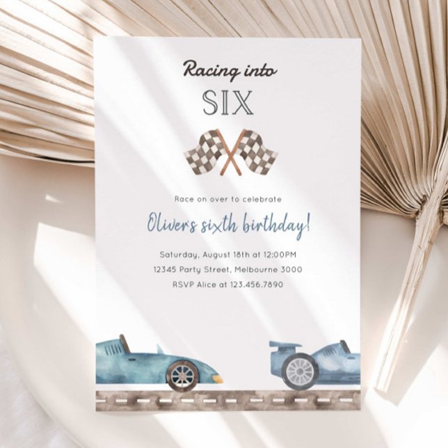 Racing Into Six Blue Car 5th Birthday Invitation Inbjudningar (Skapare uppladdad)