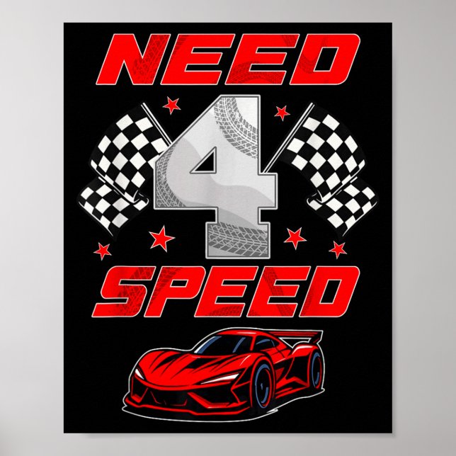 Racing Racecar 4 Year Old 4th Birthday Boy Girl Ne Poster (Framsidan)