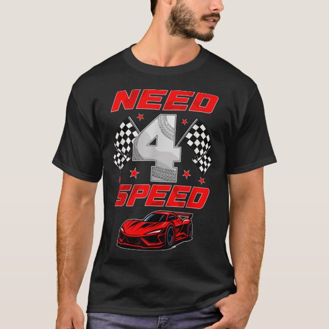 Racing Racecar 4 Year Old 4th Birthday Boy Girl Ne T Shirt (Framsida)