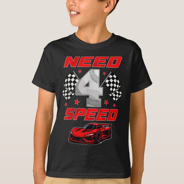 Racing Racecar 4 Year Old 4th Birthday Boy Girl Ne T Shirt (Framsida)