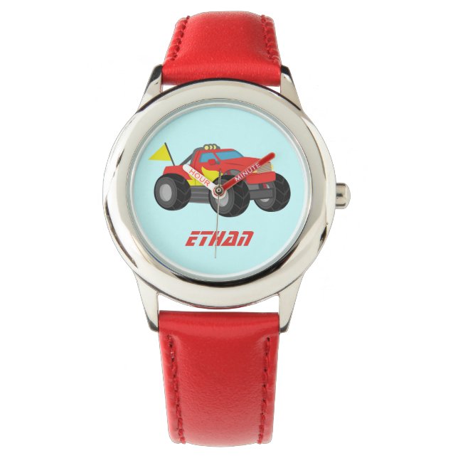Racing Red Monster Truck, för pojkar Armbandsur (Framsida)