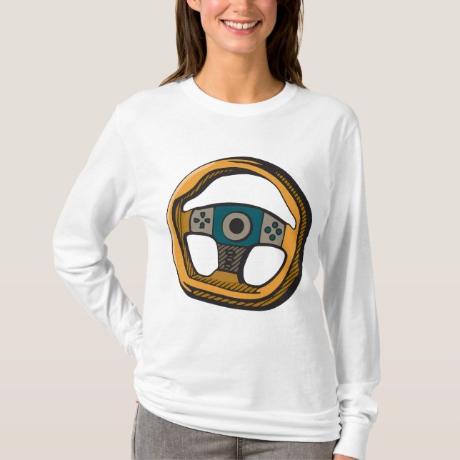 Racing Steering Wheel Controller Gamer T Shirt (Framsida)
