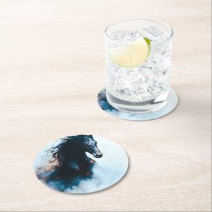 Racing Svart Häst Porträtt Minimalist Underlägg Papper Rund