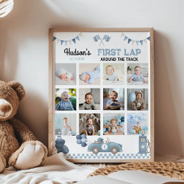 Racingbil Första Varvet Runt Banan Foto Milstolpe Poster