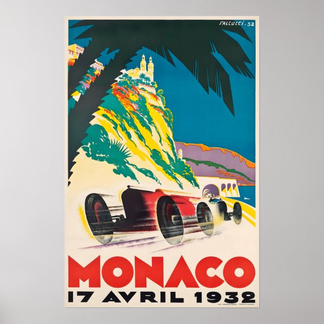 Racingbil Konst Monaco Racing Affisch 1932 Tryck  (Framsidan)