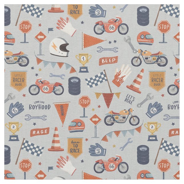 Racingbilar motorcyklar pojkålder  tyg (Närbild)