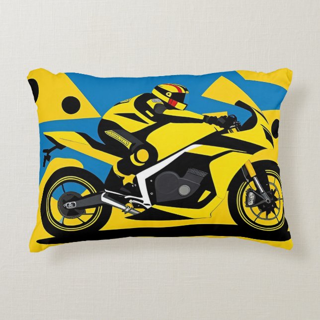 Racingmotorcykel och förare prydnadskudde (Framsidan)