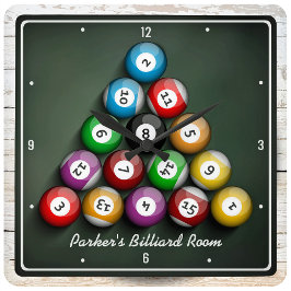 Rack Em Bassäng Hall Billiards Personlig Game Room Fyrkantig Klocka