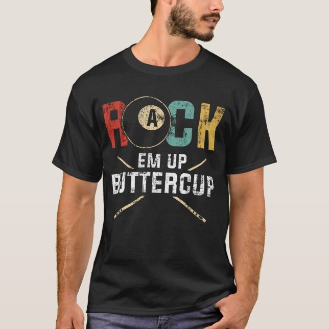 Rack Em Up Buttercup Stick 8 Ball Billiards Pool T Shirt (Framsida)